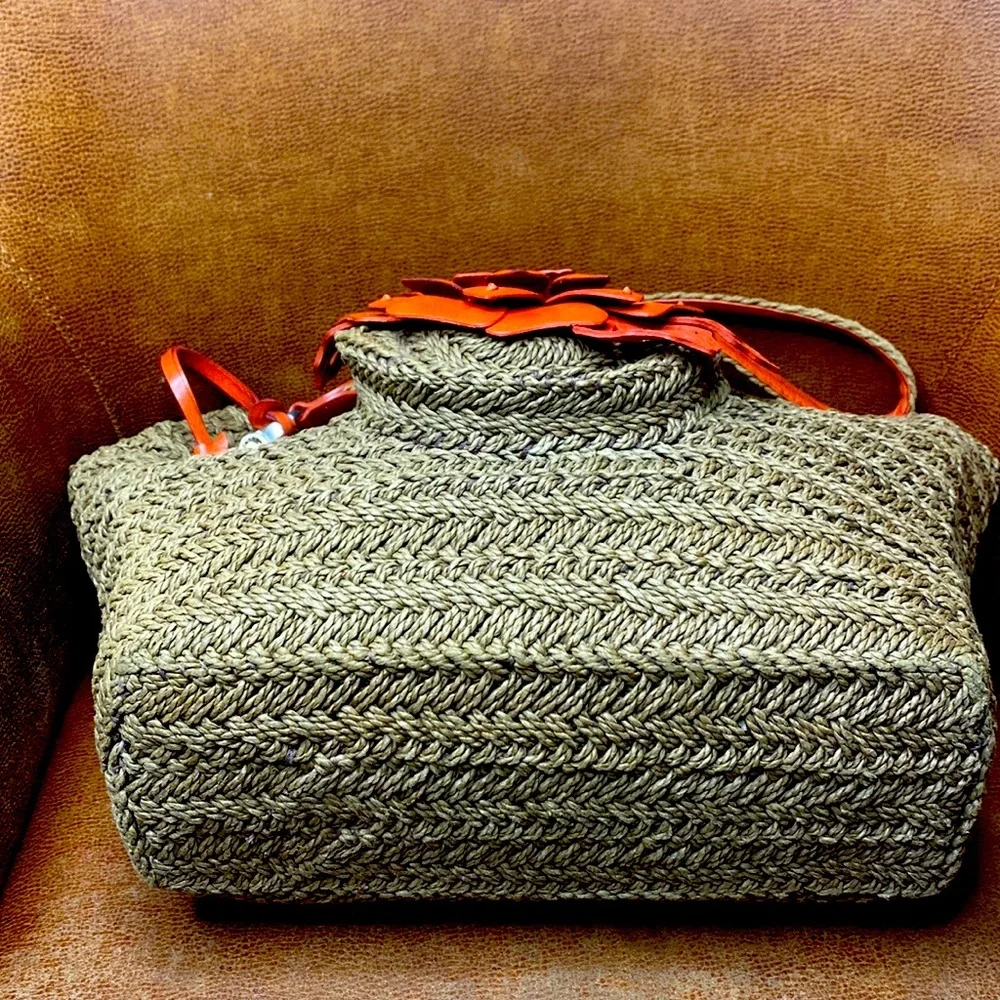 BRIGHTON JUTE AND ROSE CORAL LEATHER LARGE BAG